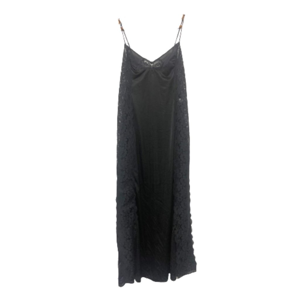Kayser Vintage Black Spaghetti Strap Lace Long Nightgown Large